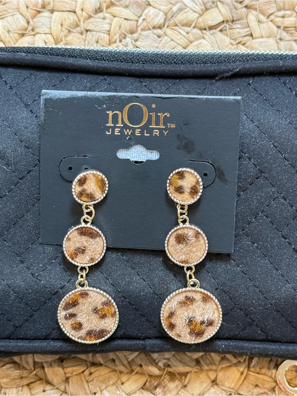 nOir Jewelry Leopard-Accent Triple Drop Earrings in Brown and Gold